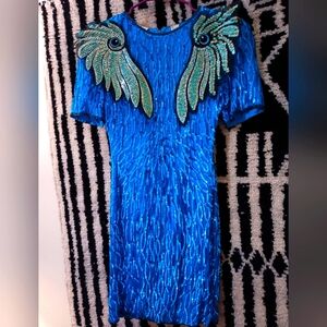 Vintage silk and sequin 1980s party dress with added applique for angel costume